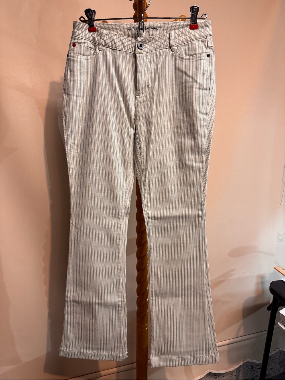 Women’s Peace Love World Flared Striped Jeans Light Blue & Cream. Size 2